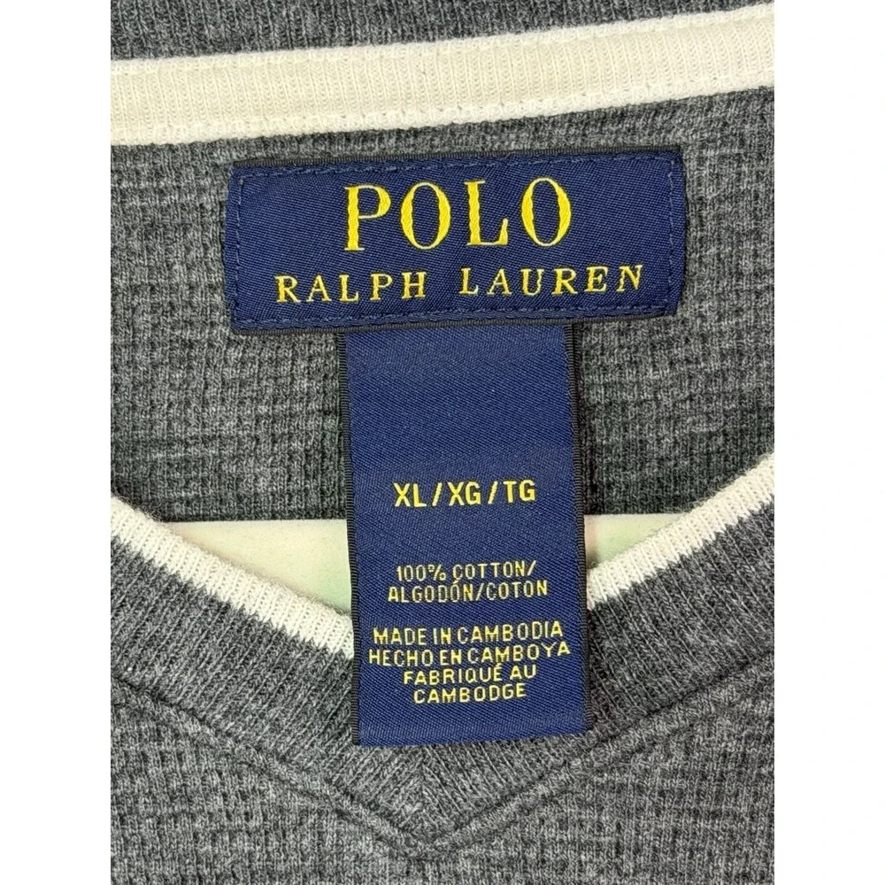 Polo Ralph Lauren Thermal Shirt Mens XL Gray Waffle Knit V‎ Neck Pony Logo